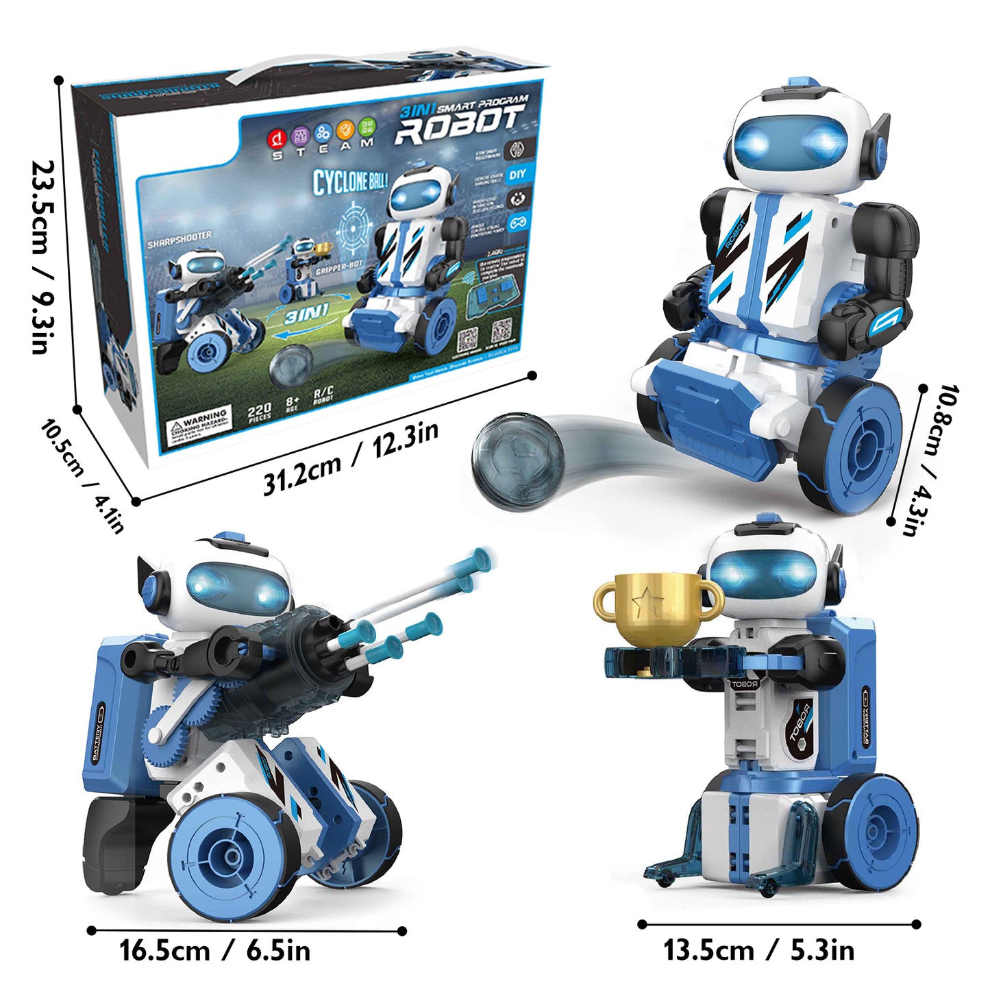 PUPWER 3 in 1 Robot Kit - STEM Science Toys for Kids 8-12 Years - 220 Pcs Building Blocks - Educational Robotics Set for Boys and Girls - Great Gift Idea