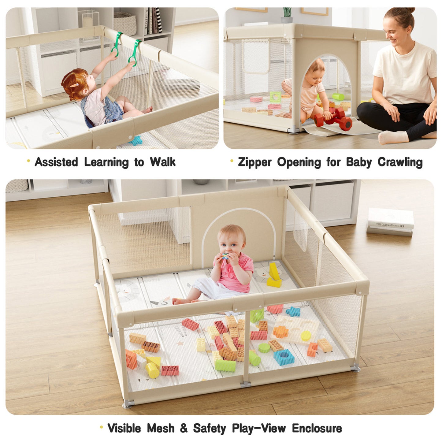 PUPWER Baby Playpen with Mat, 50 x 50inch Playpen, Playpen for Babies and Toddlers, Small Baby Play Pens