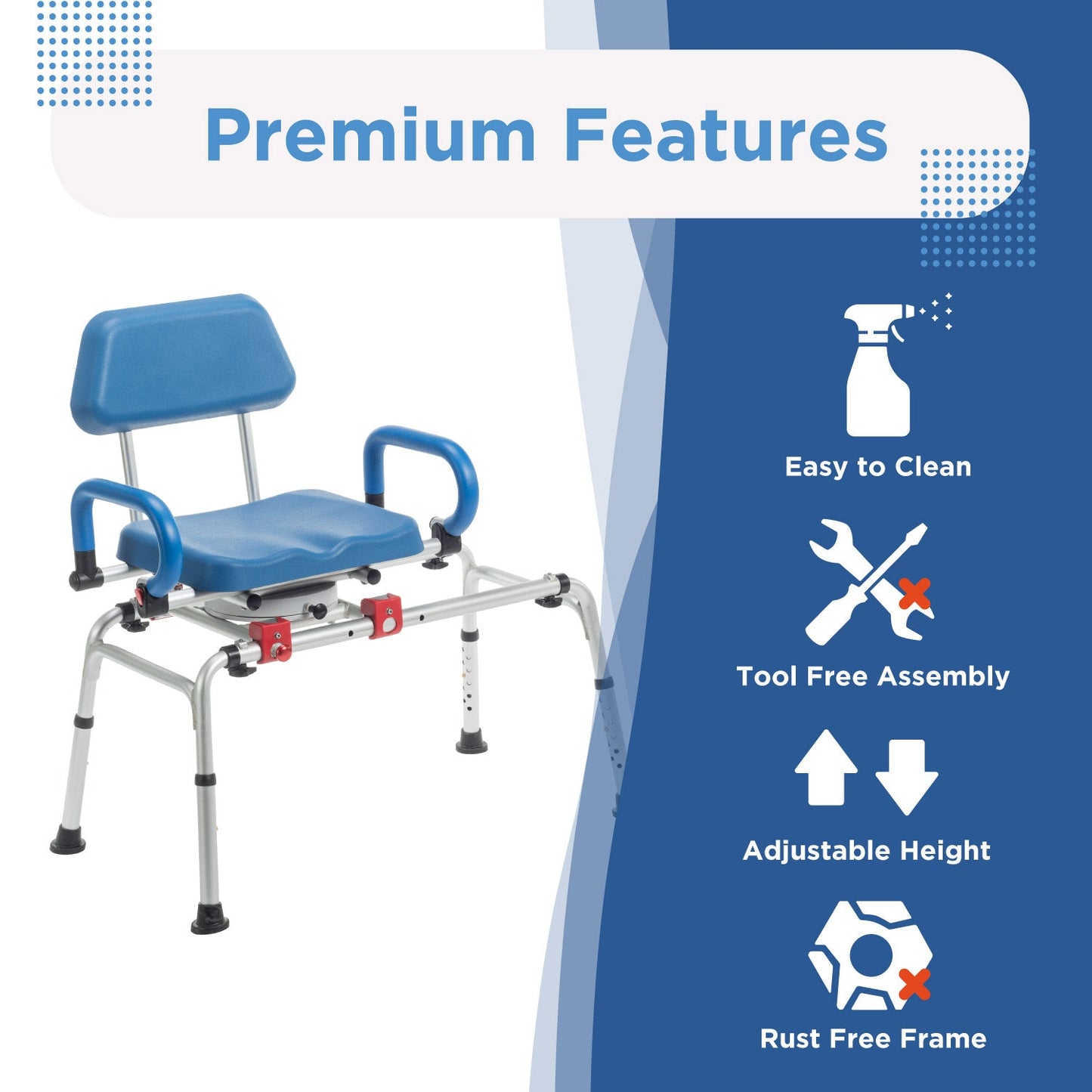 PUPWER Sliding Tub Transfer Bench with 360 Degree Swivel Seat Safety Belt Height Adjustable Bath Chair for Elderly Disabled