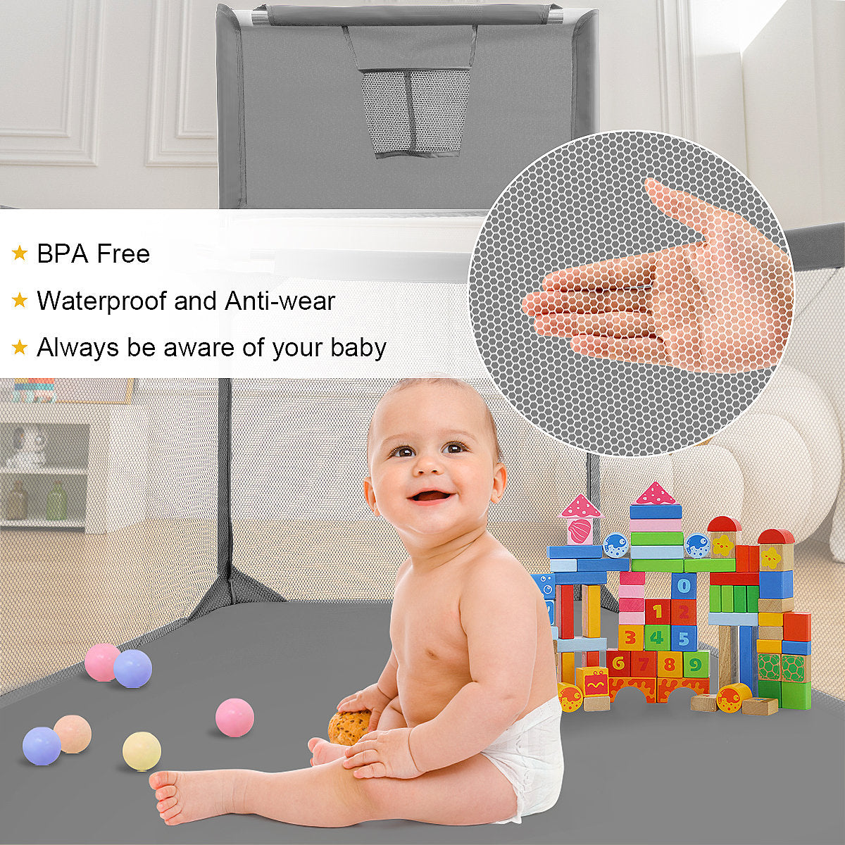 PUPWER 50" Baby Playpen Playard Indoor and Outdoor Kids Toddler Activity Center