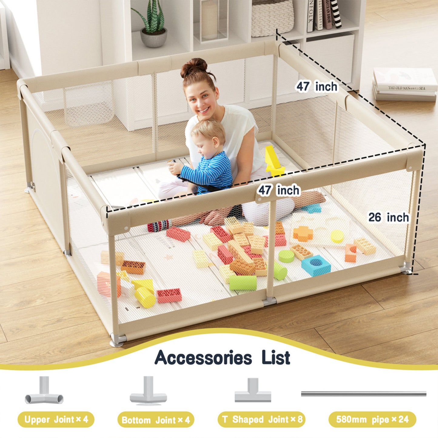 PUPWER Baby Playpen with Mat, 50 x 50inch Playpen, Playpen for Babies and Toddlers, Small Baby Play Pens