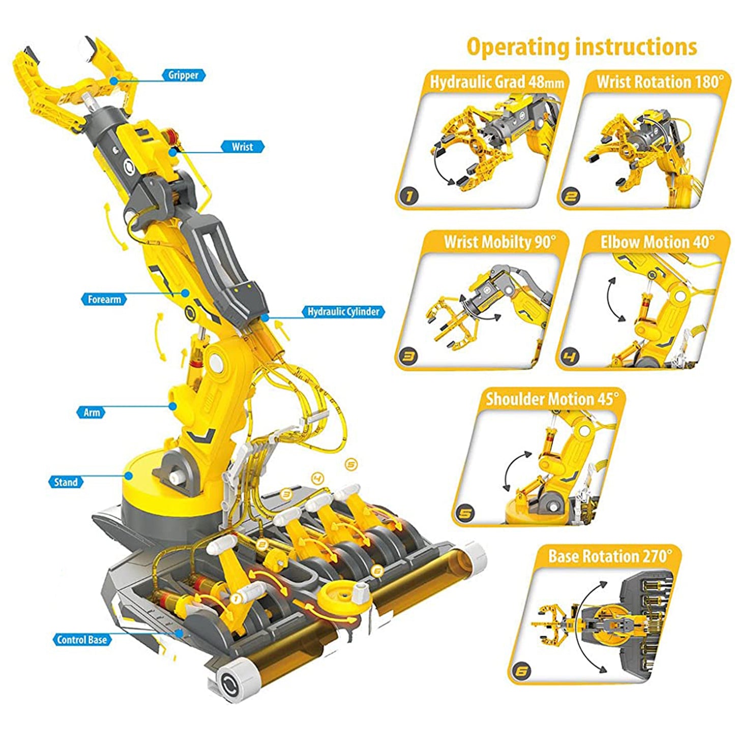 PUPWER 3 in 1 Hydraulic Arm Kit - Robotic Arm Engineering Kit - STEM Science Toys for Kids - DIY Projects - Ages 8-12