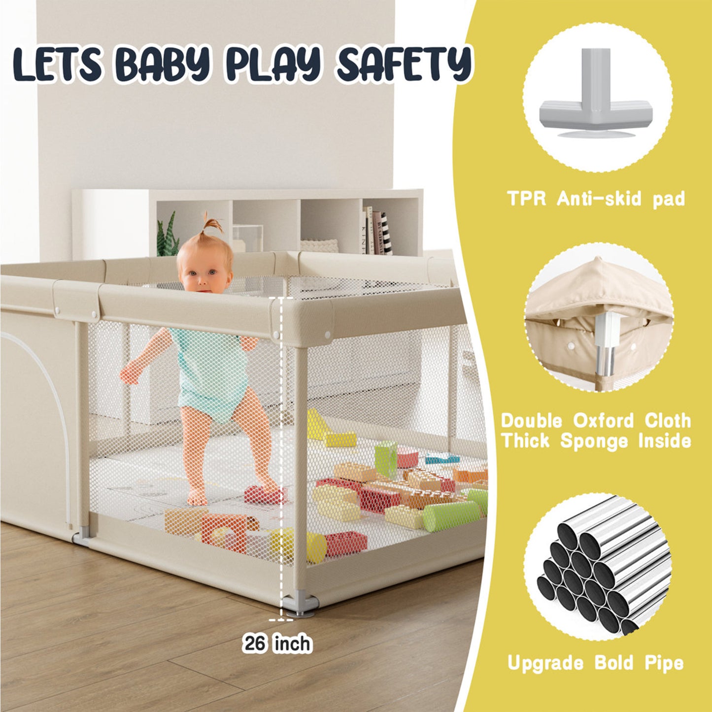 PUPWER Baby Playpen with Mat, 50 x 50inch Playpen, Playpen for Babies and Toddlers, Small Baby Play Pens