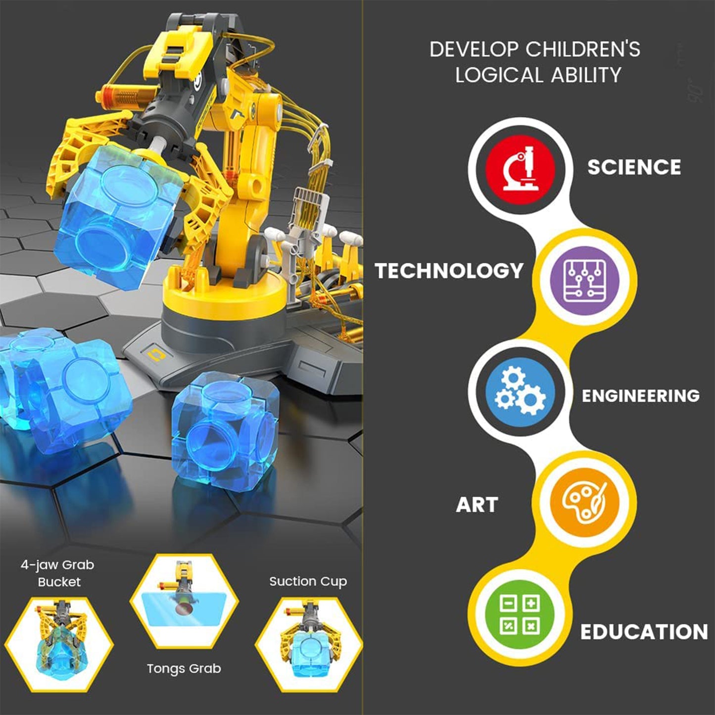 PUPWER 3 in 1 Hydraulic Arm Kit - Robotic Arm Engineering Kit - STEM Science Toys for Kids - DIY Projects - Ages 8-12