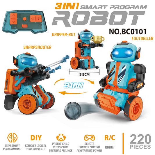 PUPWER 3 in 1 Robot Kit - STEM Science Toys for Kids 8-12 Years - 220 Pcs Building Blocks - Educational Robotics Set for Boys and Girls - Great Gift Idea