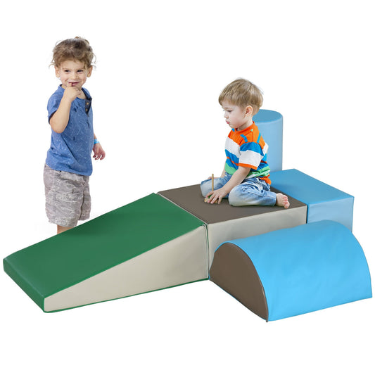 PUPWER 5 Piece Climbing Toys and Crawl Activity Play Set,Baby Soft Play Set,Foam Climbing Blocks for Toddlers Kids Preschooler Indoor