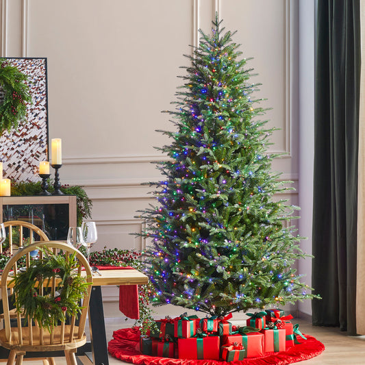 7.5FT Pre-Lit Green Full Fir Artificial Christmas Tree with Lights,Green Christmas Trees with 1200 Flocked Frosted Tips