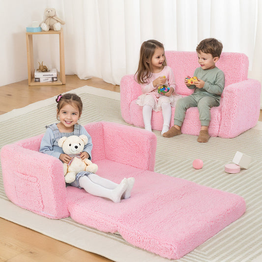 PUPWER 3-In-1 Extra Wide Convertible Kids Couch, 2-Seat Toddler Lounger, Comfy Toddler Chair, Kids Sofa For Boys Girls, Bed For Fun Playtime Or Comfy Lounging