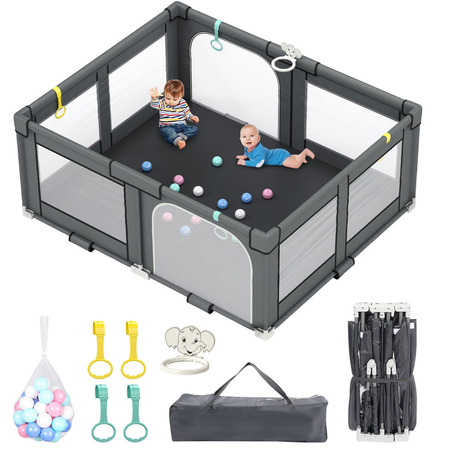 PUPWER Baby Playpen,Hassle-Free 2-Step Folding, Safe and Sturdy for Indoor & Outdoor Use