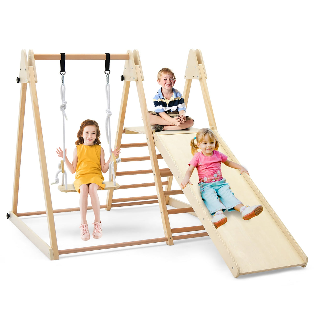 PUPWER 5-in-1 Kids Climbing Toy Indoor Playground Slide Climbing Rock Adjustable