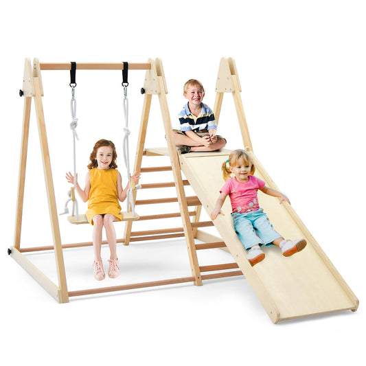 PUPWER 5-in-1 Kids Climbing Toy Indoor Playground Slide Climbing Rock Adjustable