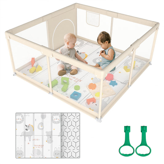 PUPWER Baby Playpen with Mat, 50 x 50inch Playpen, Playpen for Babies and Toddlers, Small Baby Play Pens