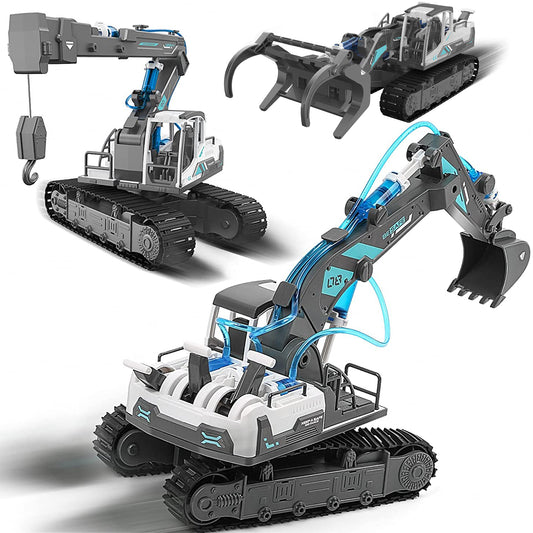 PUPWER STEM Hydraulic Construction Vehicles - Building Toys for Kids, Includes Excavator, Crane, Wood Loader - Ages 8-12 Boys