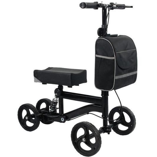 PUPWER Knee Scooter Steerable Knee Walker for Foot Injuries Compact Crutch Alternative with Dual Braking System (Black)