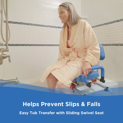PUPWER Sliding Tub Transfer Bench with 360 Degree Swivel Seat Safety Belt Height Adjustable Bath Chair for Elderly Disabled