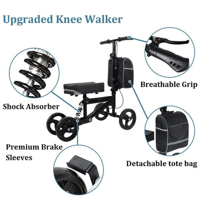 PUPWER Knee Scooter Steerable Knee Walker for Foot Injuries Compact Crutch Alternative with Dual Braking System (Black)