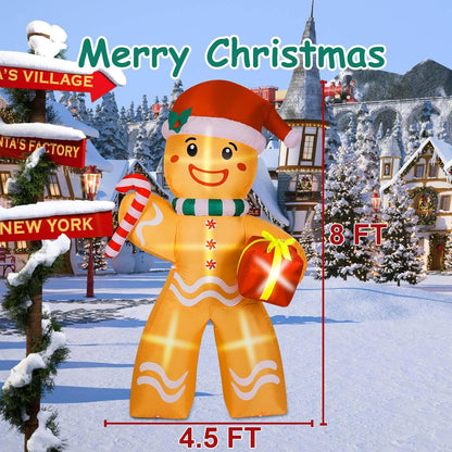 PUPWER 8FT Christmas Inflatable Gingerbread Man Decorations, Blow Up Yard Decoration with Built-in LED Lights Xmas Party Indoor Outdoor Decor for Lawn Garden