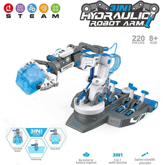 PUPWER 3 in 1 Hydraulic Arm Kit - Robotic Arm Engineering Kit - STEM Science Toys for Kids - DIY Projects - Ages 8-12