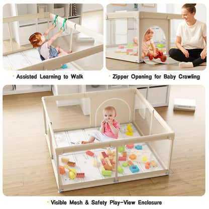 PUPWER Baby Playpen with Mat, 50 x 50inch Playpen, Playpen for Babies and Toddlers, Small Baby Play Pens