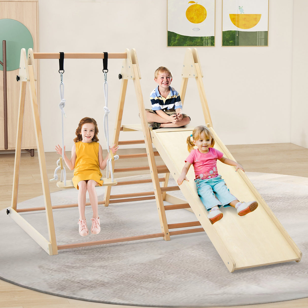 PUPWER 5-in-1 Kids Climbing Toy Indoor Playground Slide Climbing Rock Adjustable