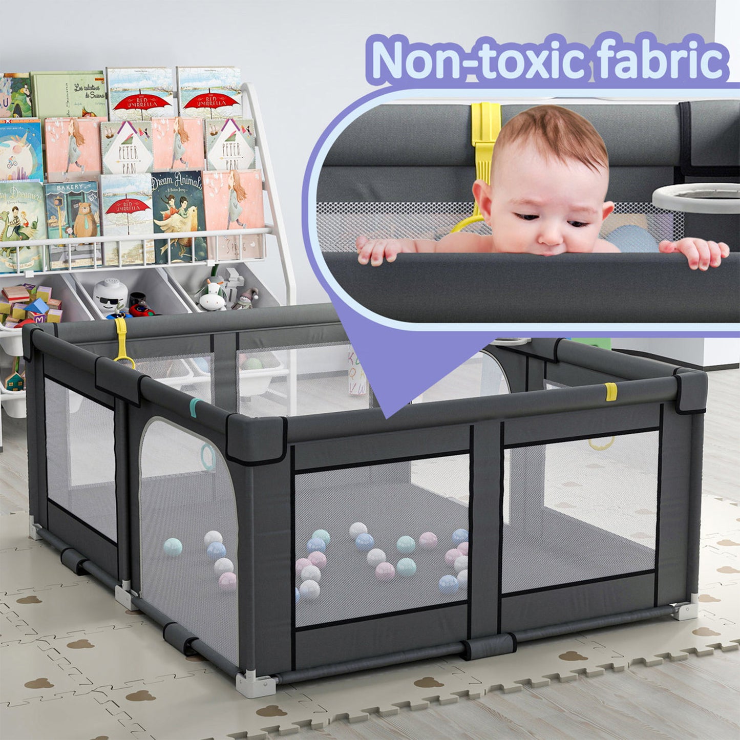 PUPWER Baby Playpen,Hassle-Free 2-Step Folding, Safe and Sturdy for Indoor & Outdoor Use