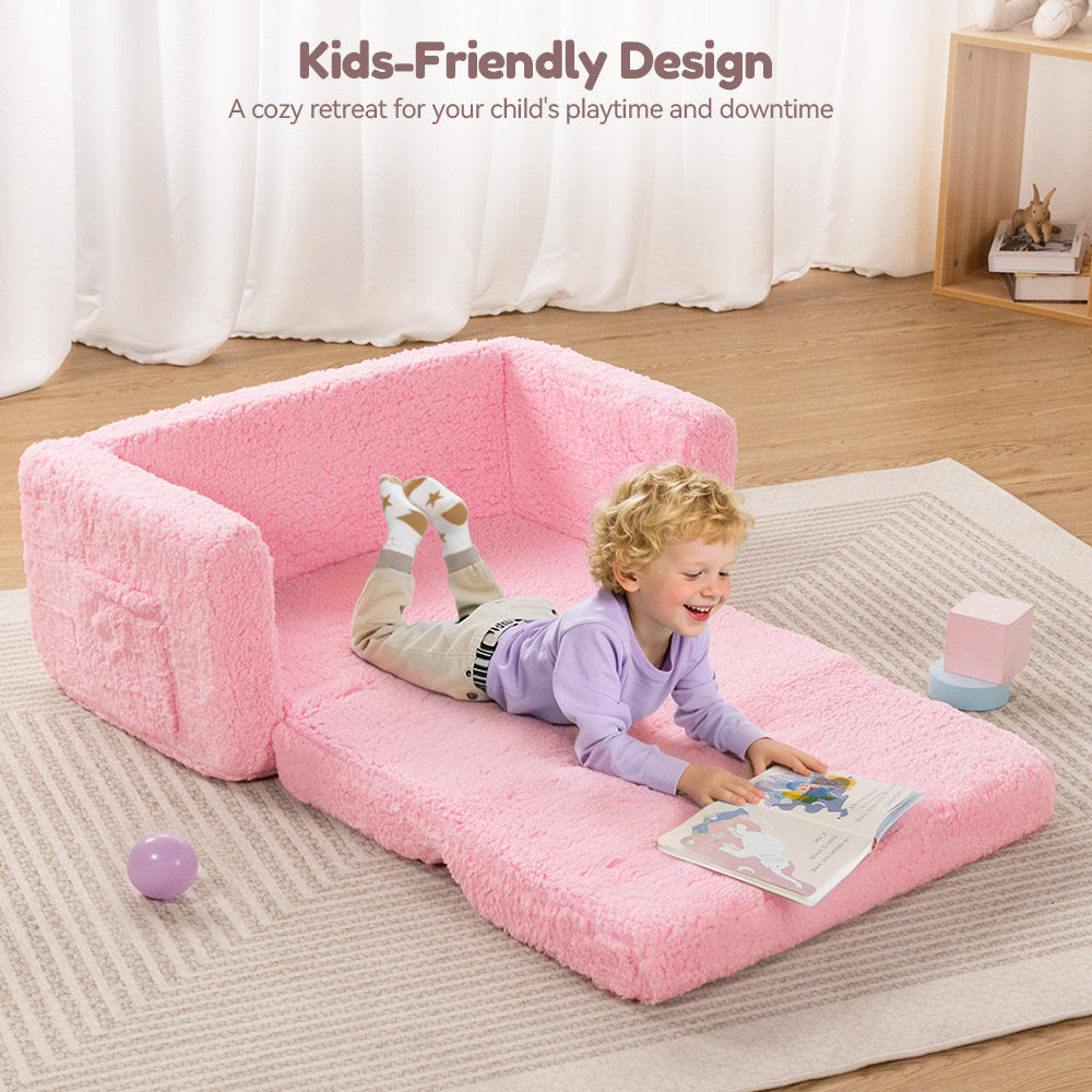 PUPWER 3-In-1 Extra Wide Convertible Kids Couch, 2-Seat Toddler Lounger, Comfy Toddler Chair, Kids Sofa For Boys Girls, Bed For Fun Playtime Or Comfy Lounging