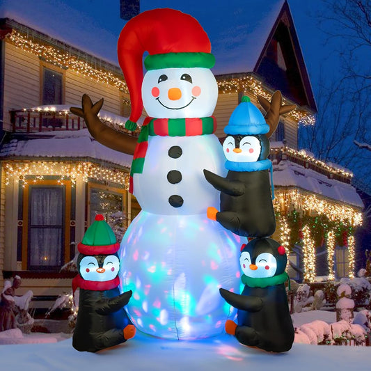 PUPWER 6 Ft Christmas Inflatable Outdoor Decoration, Blow Up Snowman Penguin with Color Rotating LED Lights Christmas Indoor Outdoor Garden Patio Lawn