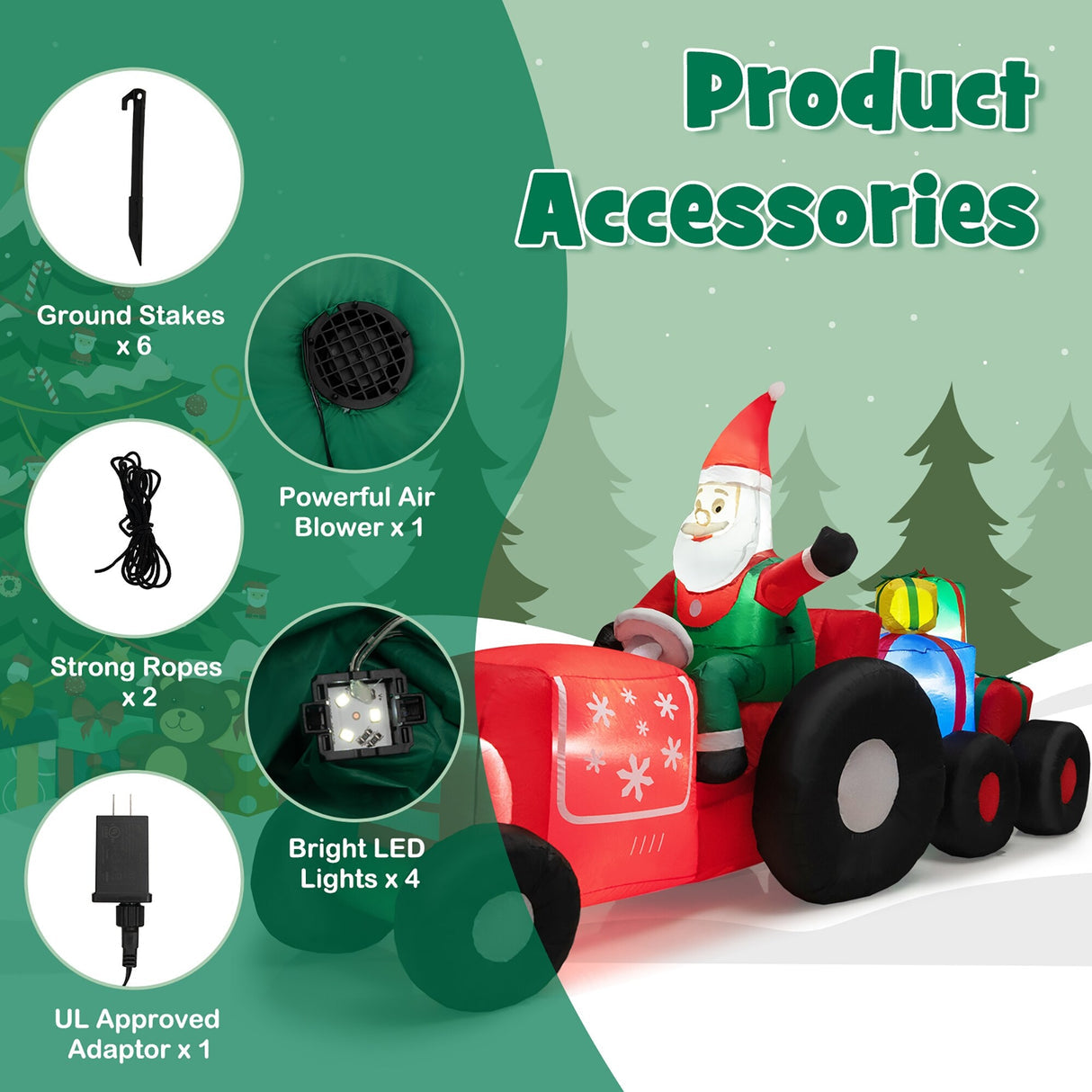PUPWER 9 FT Christmas Inflatable Santa Claus on Truck with LED Lights