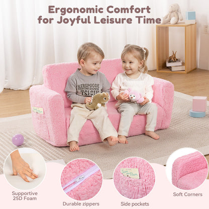 PUPWER 3-In-1 Extra Wide Convertible Kids Couch, 2-Seat Toddler Lounger, Comfy Toddler Chair, Kids Sofa For Boys Girls, Bed For Fun Playtime Or Comfy Lounging