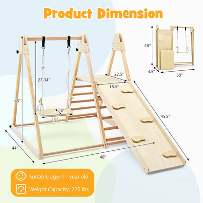 PUPWER 5-in-1 Kids Climbing Toy Indoor Playground Slide Climbing Rock Adjustable