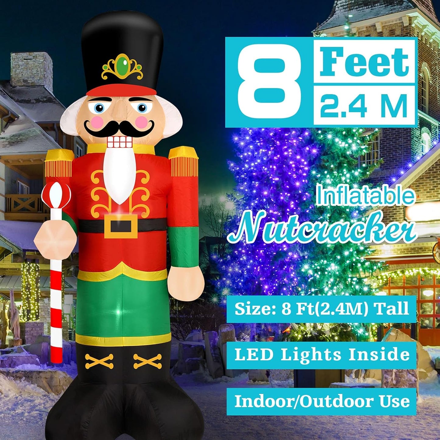 PUPWER 8 Feet Christmas Inflatable Nutcracker Lighted Blow Up Christmas Yard Decoration for Party, Yard, Garden, Lawn Xmas Decoration