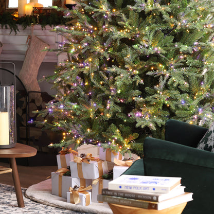 7.5FT Pre-Lit Green Full Fir Artificial Christmas Tree with Lights,Green Christmas Trees with 1200 Flocked Frosted Tips