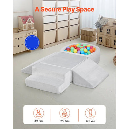 PUPWER Crystal Velvet Foam Climbing Toys Blocks Set, 5 Piece Modular Playset for Kids,Gray