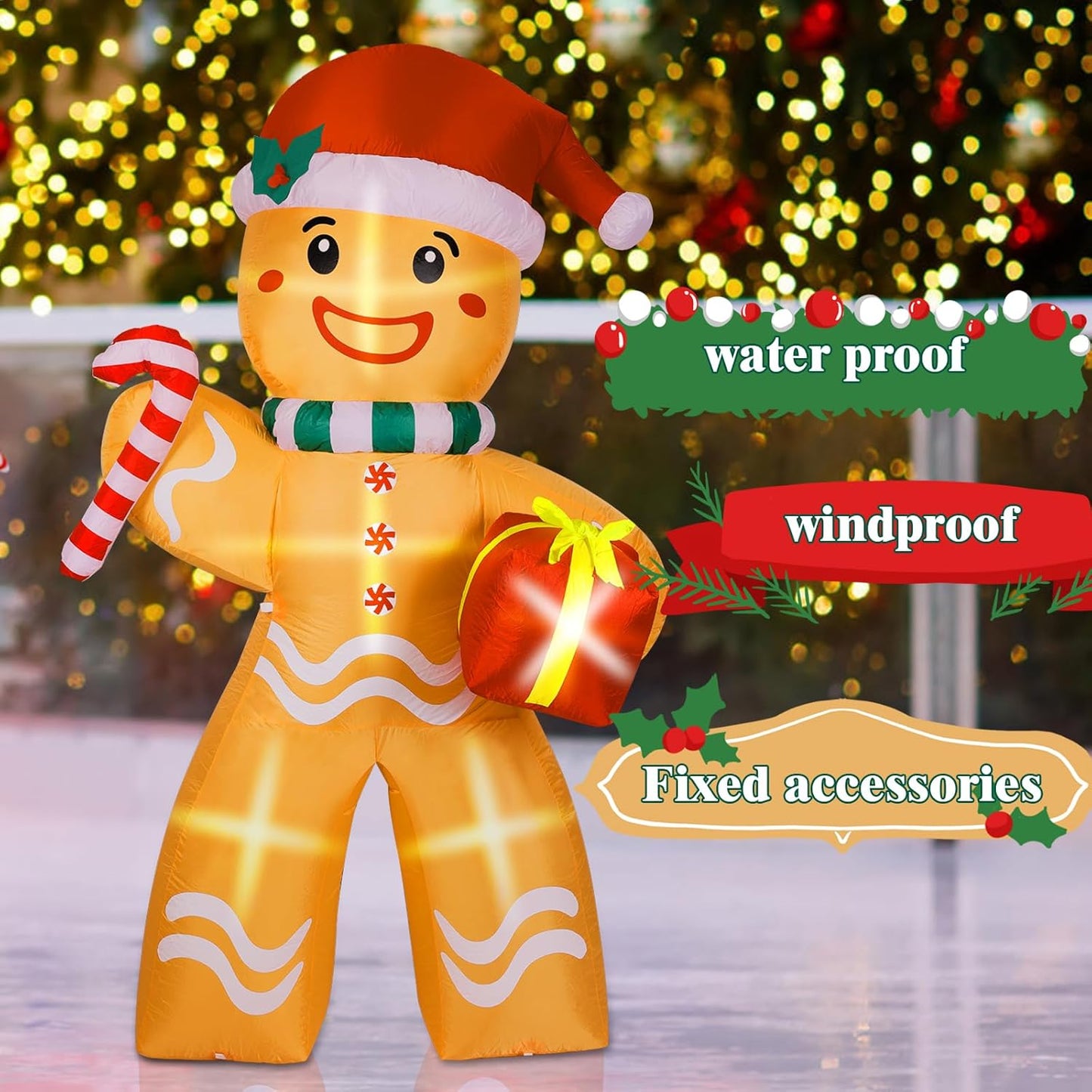 PUPWER 8FT Christmas Inflatable Gingerbread Man Decorations, Blow Up Yard Decoration with Built-in LED Lights Xmas Party Indoor Outdoor Decor for Lawn Garden