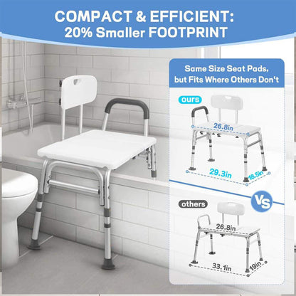 PUPWER Transfer Bench For Bathtub Height Adjustable Shower With Backrest Seat Chair Bath Seniors Arm Support 400 Weight Cap
