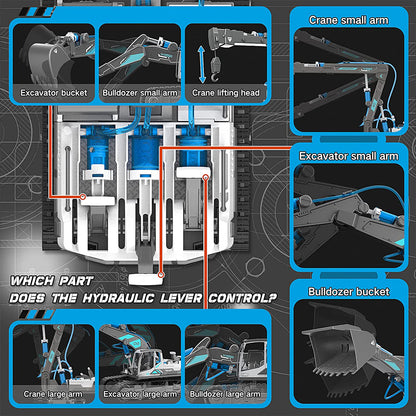 PUPWER STEM Hydraulic Construction Vehicles - Building Toys for Kids, Includes Excavator, Crane, Wood Loader - Ages 8-12 Boys
