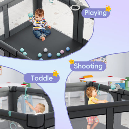 PUPWER Baby Playpen,Hassle-Free 2-Step Folding, Safe and Sturdy for Indoor & Outdoor Use