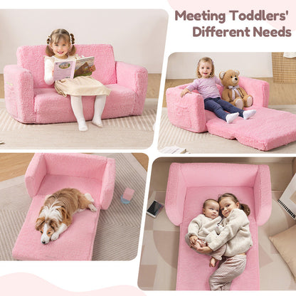 PUPWER 3-In-1 Extra Wide Convertible Kids Couch, 2-Seat Toddler Lounger, Comfy Toddler Chair, Kids Sofa For Boys Girls, Bed For Fun Playtime Or Comfy Lounging