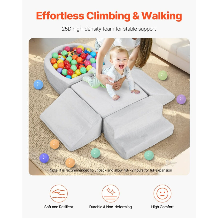 PUPWER Crystal Velvet Foam Climbing Toys Blocks Set, 5 Piece Modular Playset for Kids,Gray