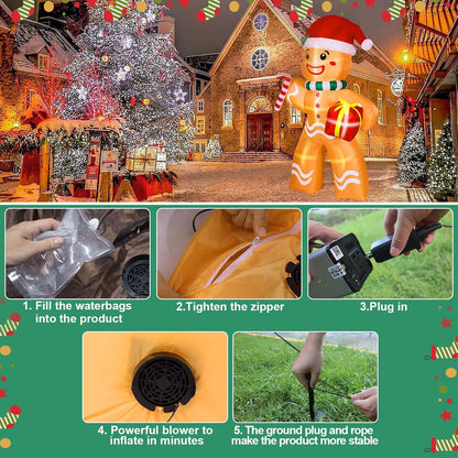 PUPWER 8FT Christmas Inflatable Gingerbread Man Decorations, Blow Up Yard Decoration with Built-in LED Lights Xmas Party Indoor Outdoor Decor for Lawn Garden