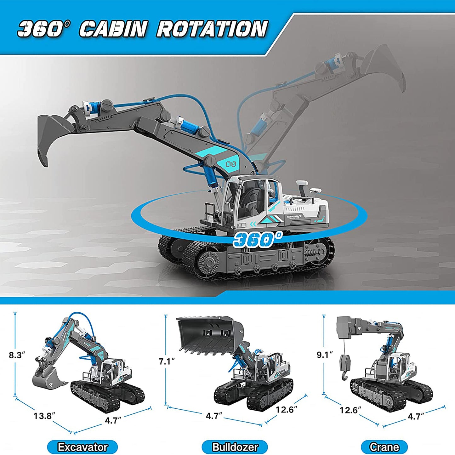 PUPWER STEM Hydraulic Construction Vehicles - Building Toys for Kids, Includes Excavator, Crane, Wood Loader - Ages 8-12 Boys