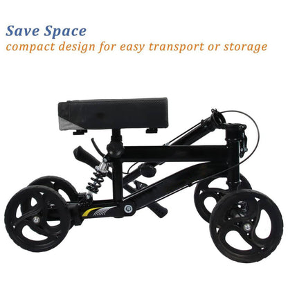 PUPWER Knee Scooter Steerable Knee Walker for Foot Injuries Compact Crutch Alternative with Dual Braking System (Black)