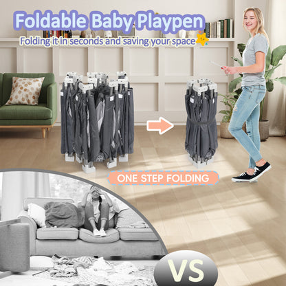 PUPWER Baby Playpen,Hassle-Free 2-Step Folding, Safe and Sturdy for Indoor & Outdoor Use