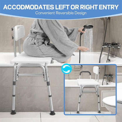 PUPWER Transfer Bench For Bathtub Height Adjustable Shower With Backrest Seat Chair Bath Seniors Arm Support 400 Weight Cap