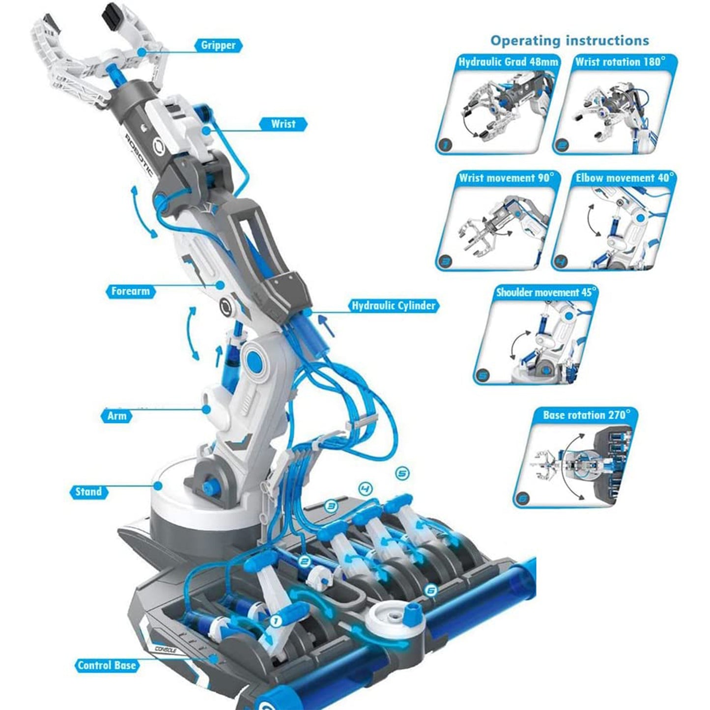 PUPWER 3 in 1 Hydraulic Arm Kit - Robotic Arm Engineering Kit - STEM Science Toys for Kids - DIY Projects - Ages 8-12