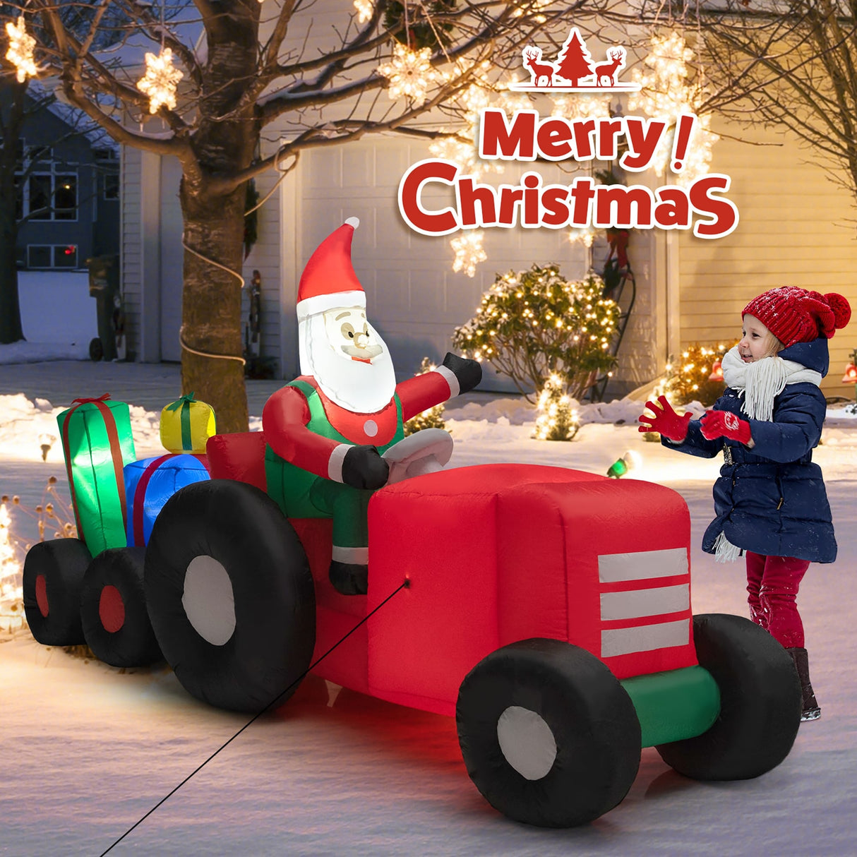 PUPWER 9 FT Christmas Inflatable Santa Claus on Truck with LED Lights