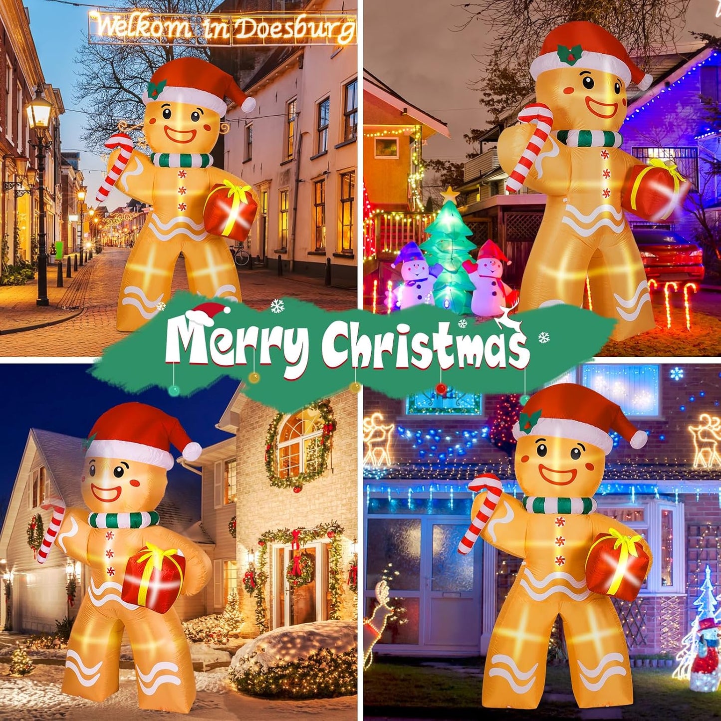 PUPWER 8FT Christmas Inflatable Gingerbread Man Decorations, Blow Up Yard Decoration with Built-in LED Lights Xmas Party Indoor Outdoor Decor for Lawn Garden