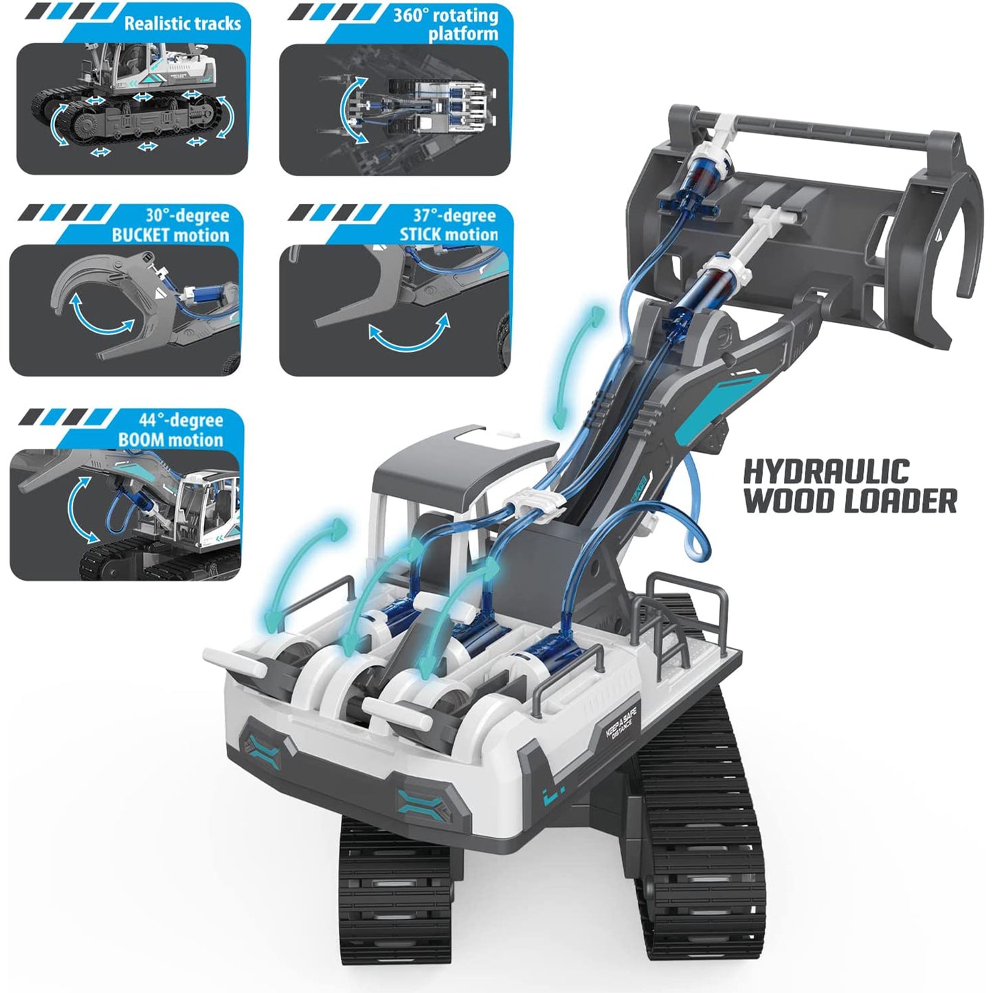 PUPWER 6 in 1 Building Hydraulic Construction Vehicles Toy Set - Excavator, Bulldozer, Crane, Grab, Fire Engine - STEM Toys for Boys Age 8-12
