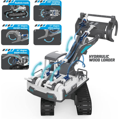 PUPWER 6 in 1 Building Hydraulic Construction Vehicles Toy Set - Excavator, Bulldozer, Crane, Grab, Fire Engine - STEM Toys for Boys Age 8-12