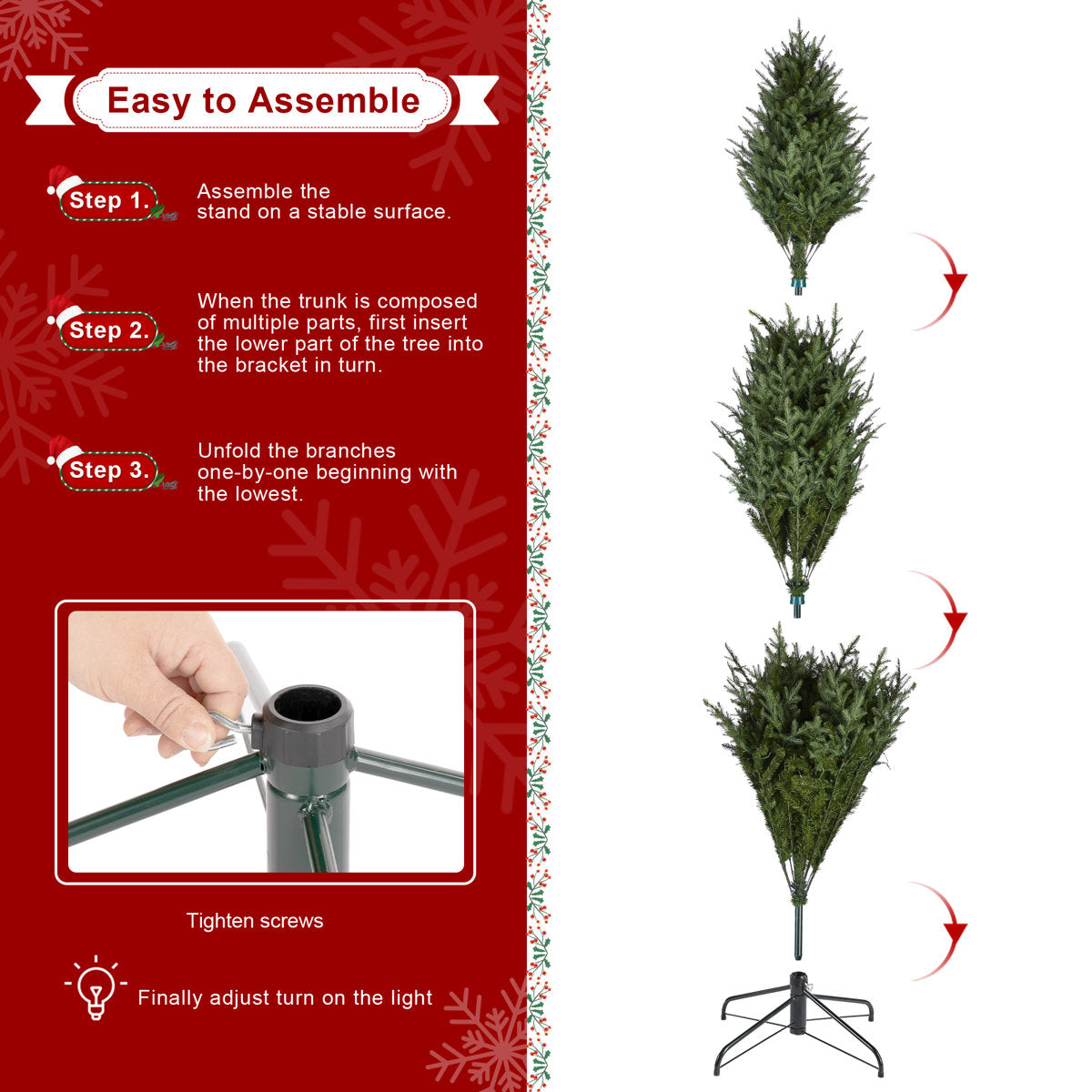 7.5FT Pre-Lit Green Full Fir Artificial Christmas Tree with Lights,Green Christmas Trees with 1200 Flocked Frosted Tips